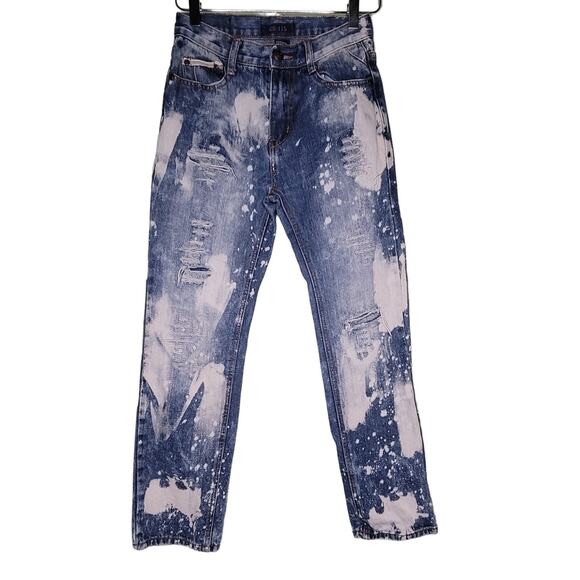 GS-115 Boys Jeans Size 14 Acid Wash Distressed‎ Straight Grunge - Picture 1 of 9